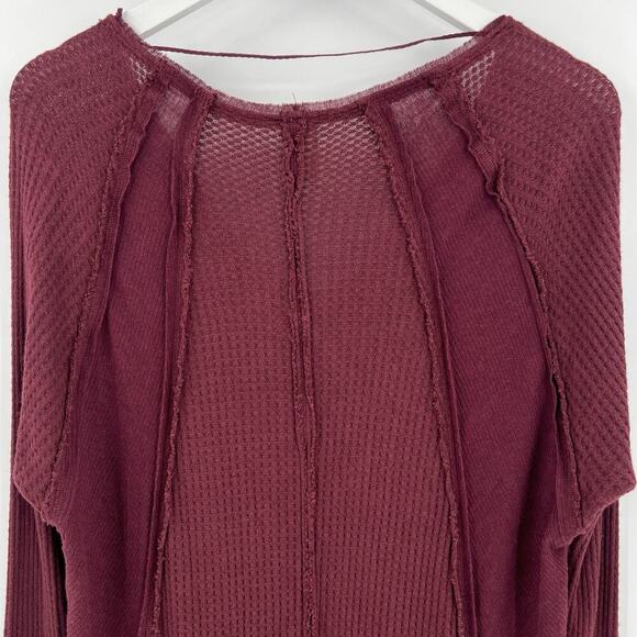We The Free People Laguna Waffle Knit Top‎ Burgundy Red Long Sleeves Size Medium - Picture 7 of 11
